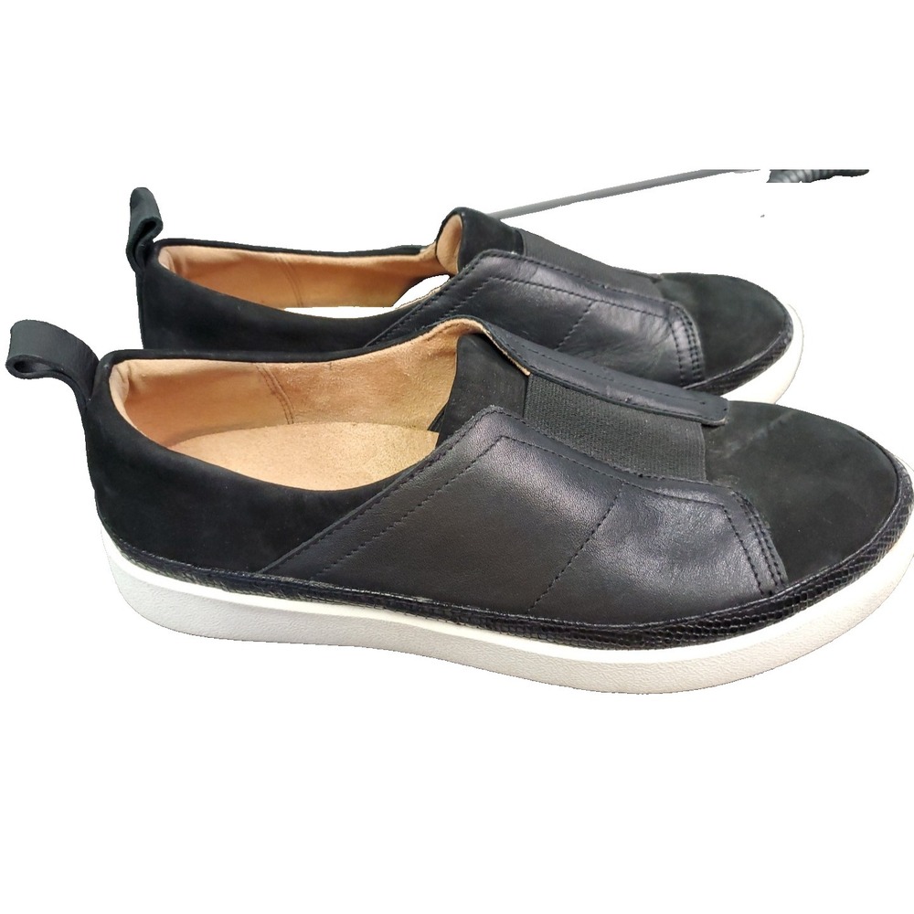 Vionic Womens Zinah Leather Lifestyle SlipOn Sneakers Shoe Black Leather Size 8M